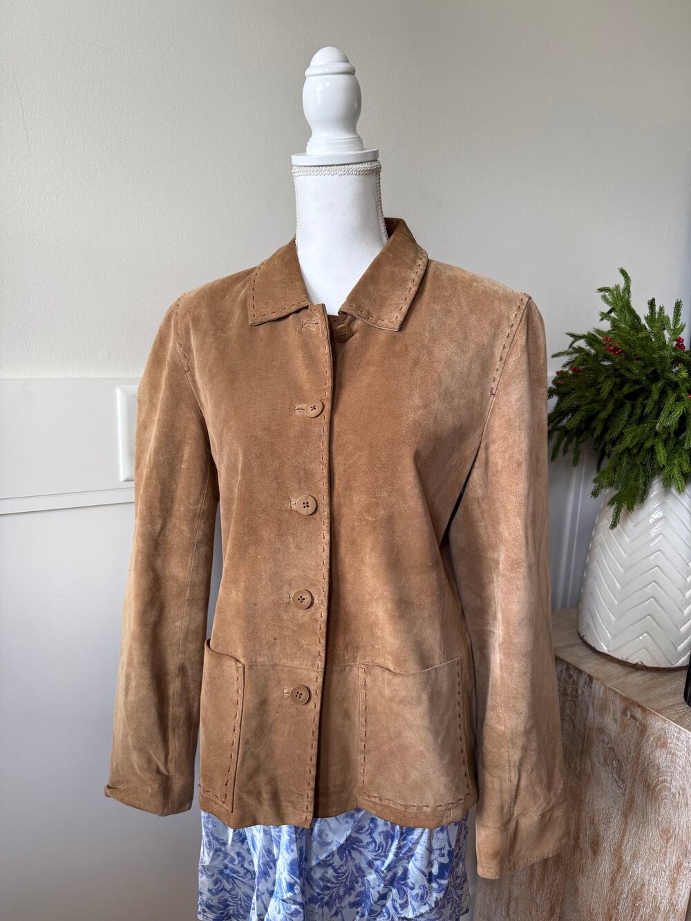 Vintage Brown Genuine Suede Button Up Barn Jacket